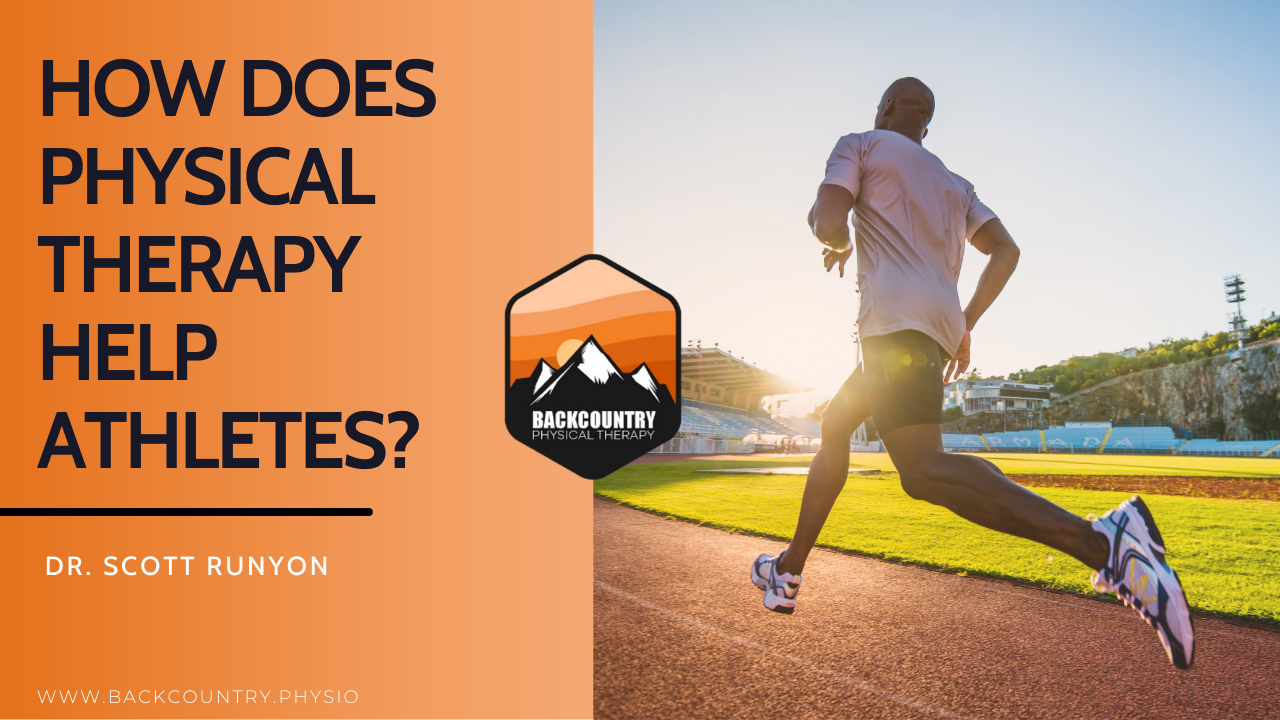 a man running on a track with the words how does physical therapy help athletes?.